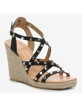 NEW Dolce Vita Maxon Espadrille Wedge Sandal Black Studded Womens Size 9.5